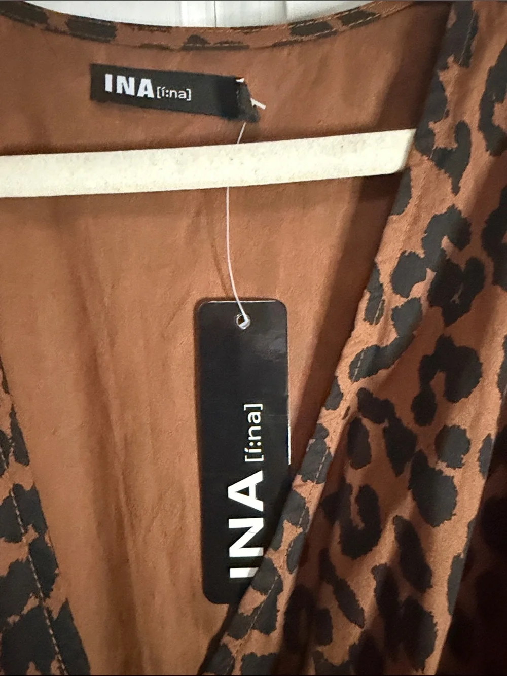 NWT INA Brown Leopard Print Wrap Midi Dress- size small